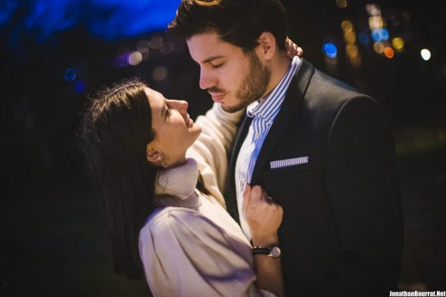 Portrait couple de nuit à Lyon